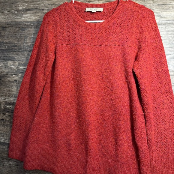 LOFT Red Crew Neck Sweater with Ribbed Details - Picture 6 of 9